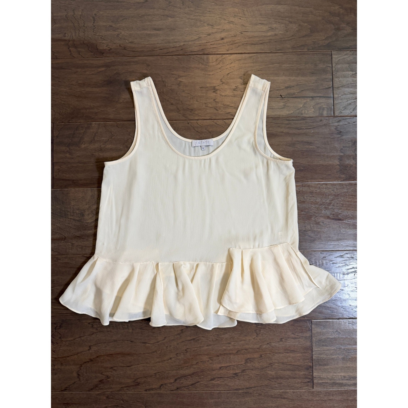 1.State Womens Cream Ruffle Peplum Tank Top Scoop Neck Sleeveless Blouse Medium